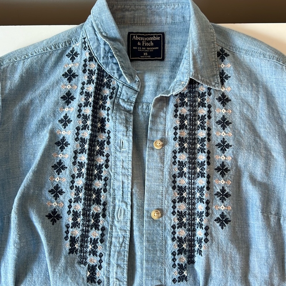 Abercrombie & Fitch Vintage Embroidered Jean Cardigan